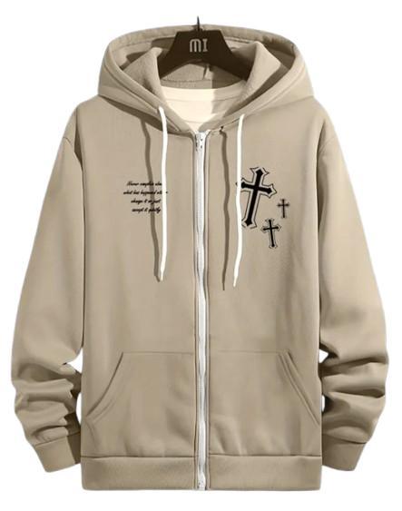 MST God Did Zip-Up Hoodie Beige