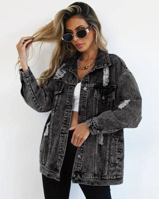 MST Luxury Denim Ripped Jacket Grey (Woman)