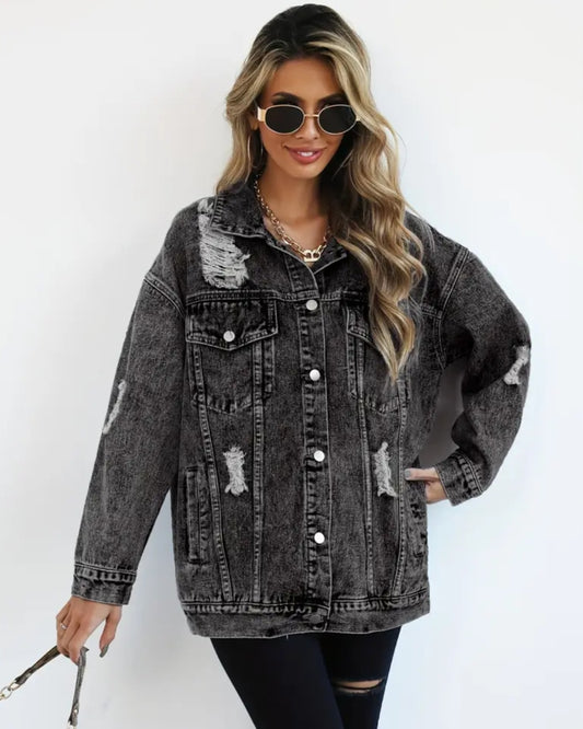 MST Luxury Denim Ripped Jacket Grey (Woman)