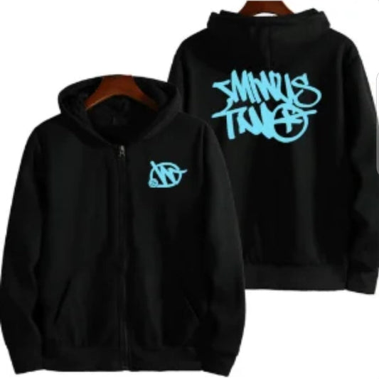 Minus two zipper Hoodie black blue